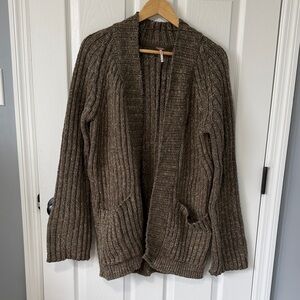 Free People Chunky Ribbed Open-Front Cardigan in Green